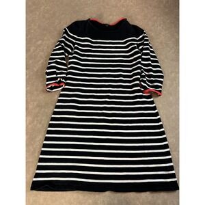 Talbots Womens Striped Cotton 3/4 Sleeves Pullover Black White Shift Dress Small